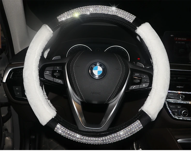 Зимняя теплая крышка рулевого колеса автомобиля алмазная плюшевая автостайлинг чехлы на руль подходит для женщин, девушек и девочек