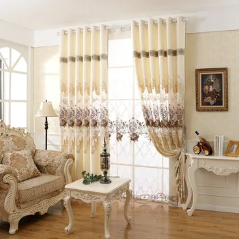 

European Hollow Polyester Cotton Chenille Embroidery Shading Curtains for Living Dining Room Bedroom.