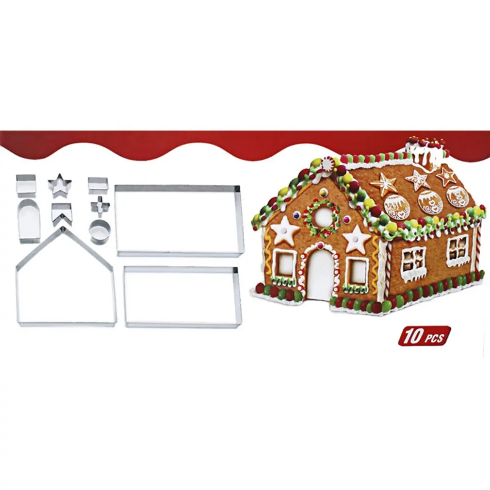 3D Stereo Stainless Steel Biscuit Mould Christmas Gingerbread House 10 Pcs Set Baking Tools Kitchen Tools