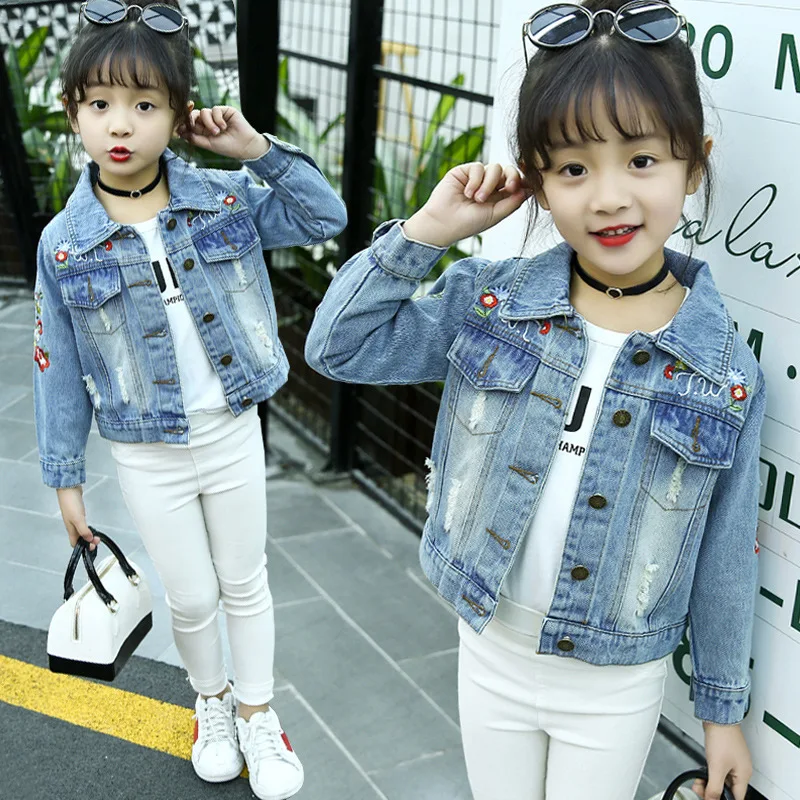 

2019 New Style Sweet Children Shirt Girls Autumn Clothing Big Boy Children Embroidery Jeans Coat Childrenswear a Generation of F
