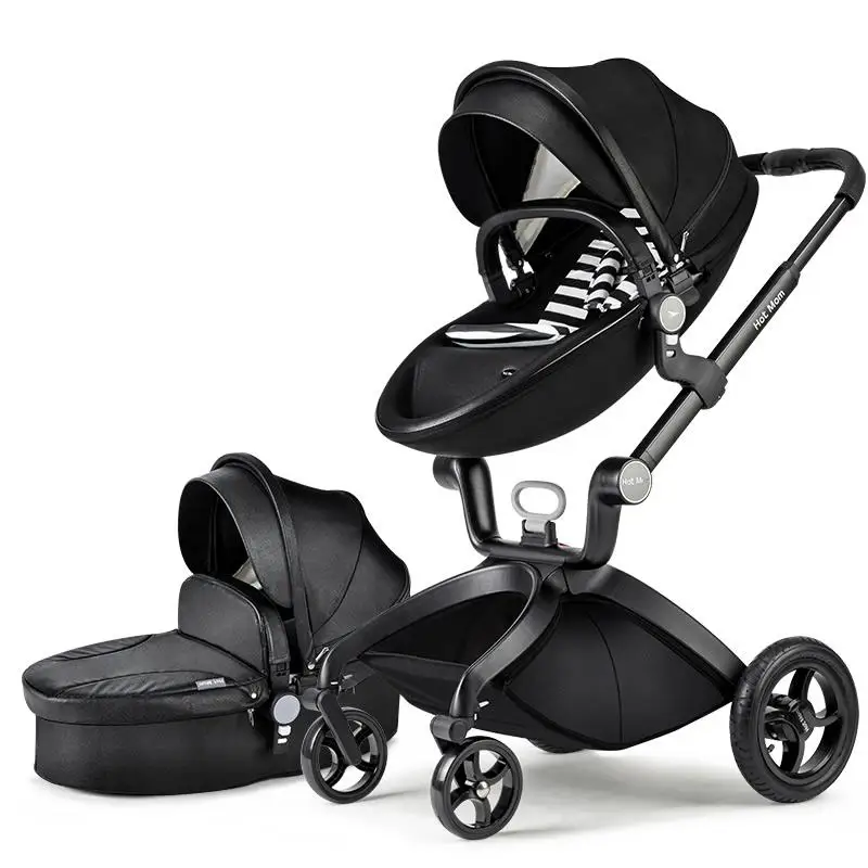 black 2 in 1 B Горячая мать 3 в 1 детская коляска роскошный высокий пейзаж 2 светильник складной четыре колеса коляска CE стандарт Подарки - Цвет: black 2 in 1 B