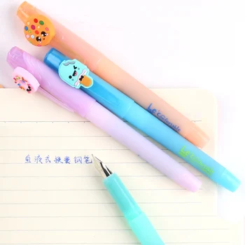 

Fountain Pen Refillable Ink Cartridge Set Cute Cartoon Ereser Blue Ink Pens for Writing Student Stationery School Supplies