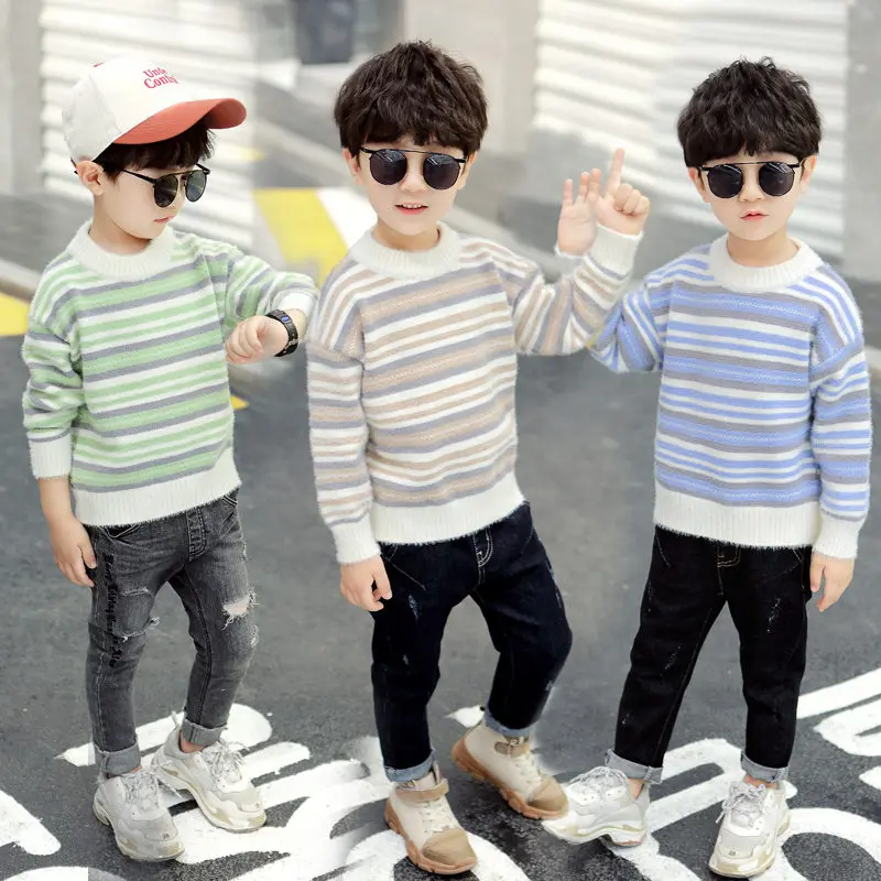 

Fashion Kids Multicolored Cashmere Sweater Striped Sweater For Boys Children Spring Autumn Knitted Tops Clothing 4 5 7 9 11 Year