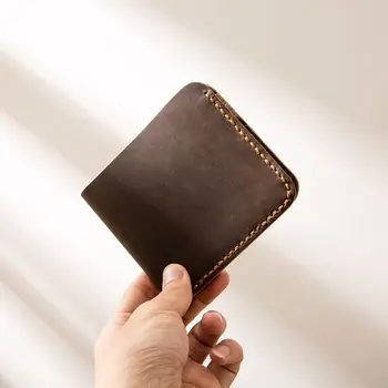 

Short Wallet Card Holde Leather Wallet Mini Coin Purse Handmade Retro Original Crazy Horse Leather Men's First Layer Leather Men