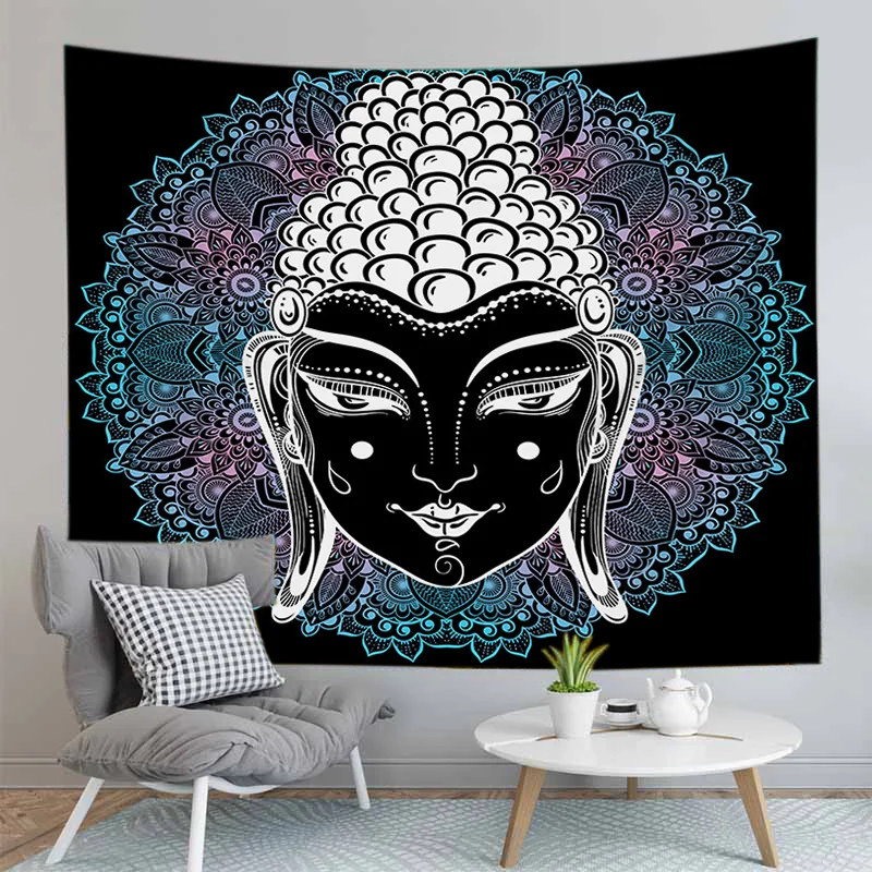 Indian Buddha Statue MeditationTapestry Wall Hanging Mandala Tapestries Wall Cloth Yoga Carpet Boho Decor