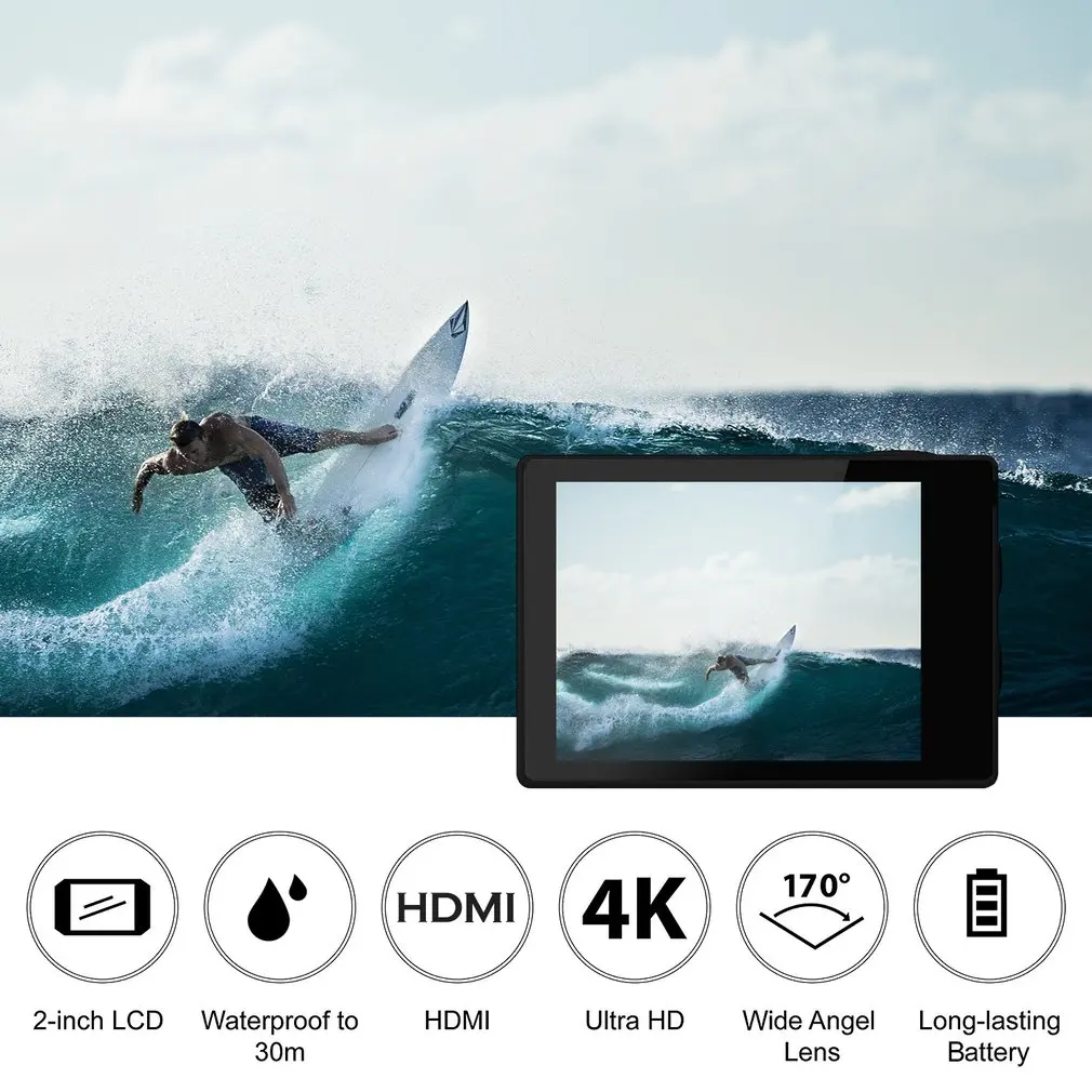 4K Ultra HD Wifi 30M Водонепроницаемая Экшн-камера 2 'LTPS lcd Спортивная камера 12,0 MP 170' Объектив Угол HDMI выход компактный