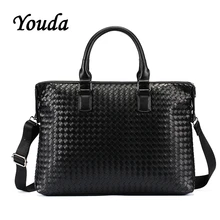 Youda ручной работы плетеный портфель модная однотонная сумка на плечо деловой повседневный мужской портфель s Портативный t мужские т сумки