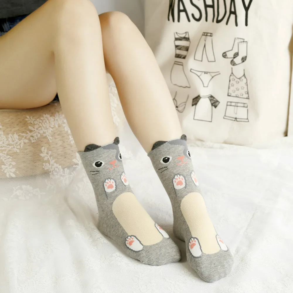 Милые женские носки с рисунками животных; теплые мягкие носки для девочек; Sox L0731