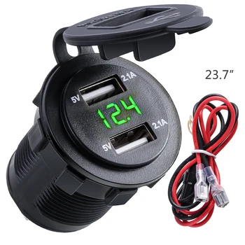 

DC 12-24V 4.2A Dual USB Port Car Charger Cigarette Lighter Socket Power Adapter with LED Digital Voltmeter Meter Monitor