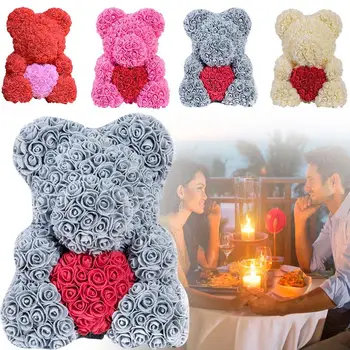 

PE Bear Dolls Rose Bear Lovely Heart-Shaped Girlfriend Decorations Romantic Birthday Gift Toy Love Artificial Rose Wedding