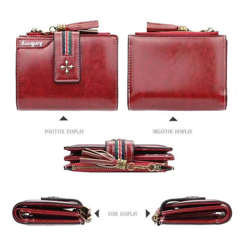 Fashion Small Oil wax Leather Wallet Women Stylish Zipper & Hasp Card Wallet Woman High Quality Short Credit Card Holder Purse 4
