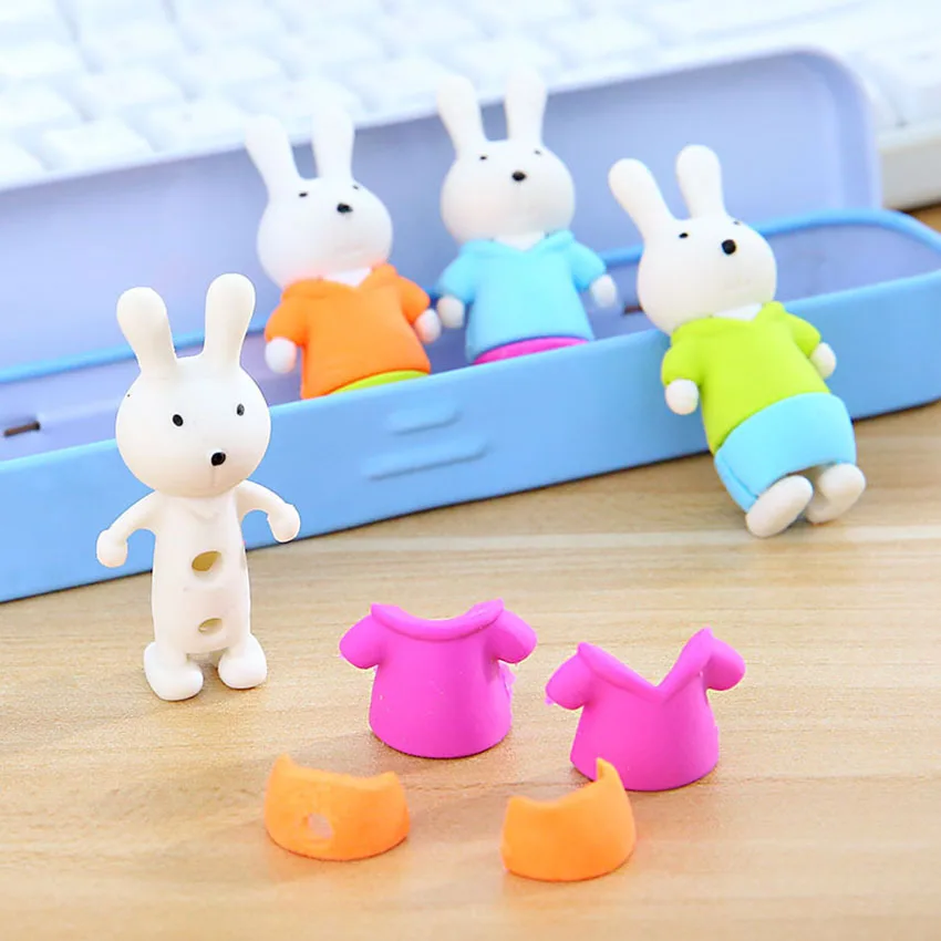 1PC 3D Kawaii Rabbit Pencil Eraser Student Stationery Detachable Non-toxic Rubbing Erasers Primary School Supplies Kids Rewards