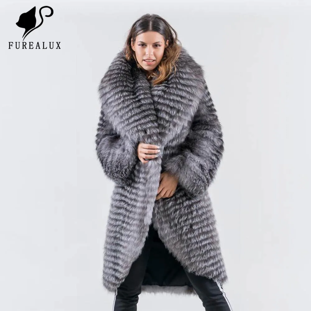 Модная женская Утепленная зимняя куртка из натуральной кожи с большим воротником, одежда ручной работы, пальто с мехом, FC-201 по