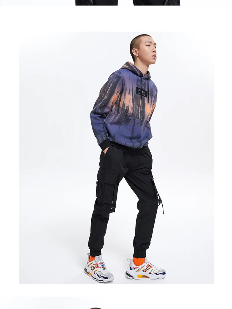 Li-Ning, Мужская трендовая трикотажная толстовка с капюшоном, 63% хлопок, 37% полиэстер, обычная посадка, Удобная подкладка, спортивные свитера с капюшоном, AWDP599 MWW1621