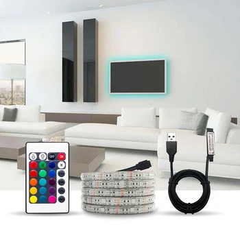 

USB LED Strip Lamp Color Change Ribbon Tape Lamp HDTV TV Desktop Screen Backlight Bias Lighting with 24-Key Control