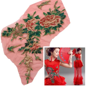 

High quality embroidered peony flower sewing patch skirt coat dress wedding decoration applique DIY fashion sequins
