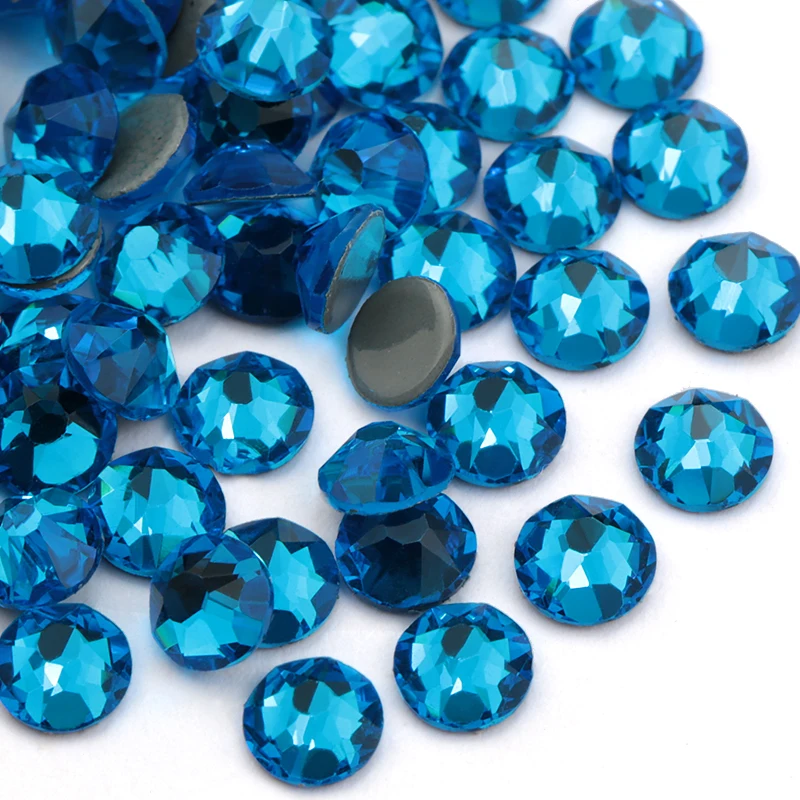 capri blue 8 big 8 small cutting surface Hot Fix Crystal Rhinestones Glass Hotfix Strass Stone Crystals AB Iron on Clothes - Color: capri blue