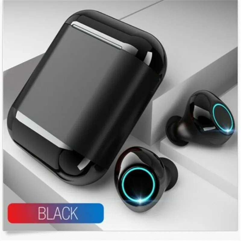 Беспроводные гарнитуры Bluetooth HiFi наушники True Bass TWS спортивные стерео карманные портативные наушники-вкладыши для спорта - Цвет: Черный