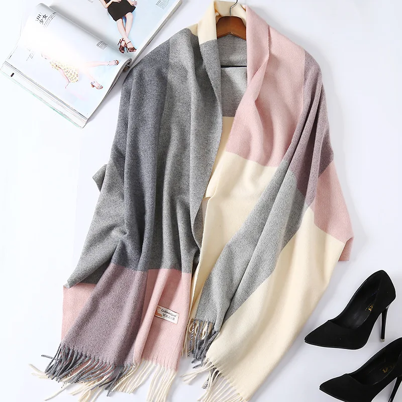 

2019 Autumn And Winter New Style Yarn Dyed Cashmere Scarf Wool Plaid Warm Ultra Large Korean-style Versatile Shawl Dual Purpose