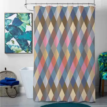 

Shower Curtains Butterflies Geometric Decor Collection,Colorful Rhombus Rural Rustic Classical Traditional Tablecloth Design