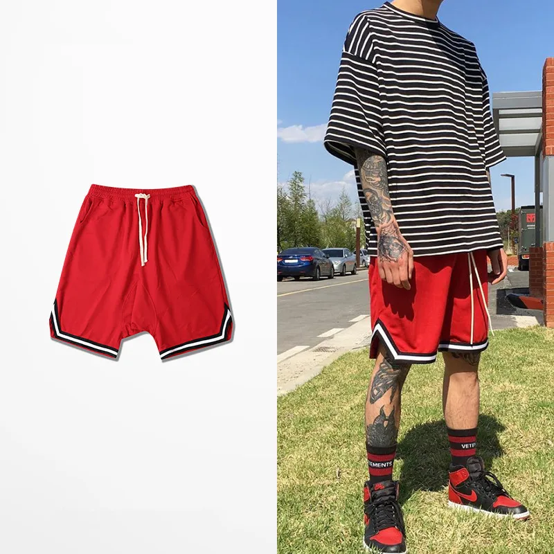 Men Drawstring Casual Joggers Loose Summer Shorts High Quality Hip Hop Streetwear Solid Elastic Waist Cotton Mens Beach Shorts