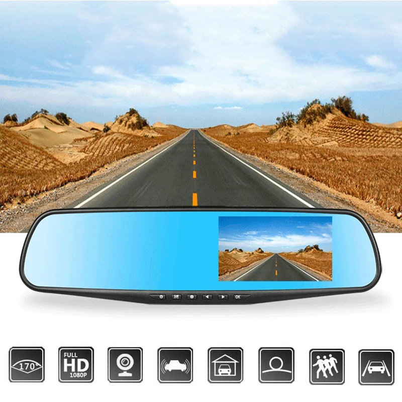 Цифровой видеорегистратор для вождения автомобиля dvr камера Full HD 1080P 4," ночное видение зеркало заднего вида двойной объектив монитор парковки видеорегистратор