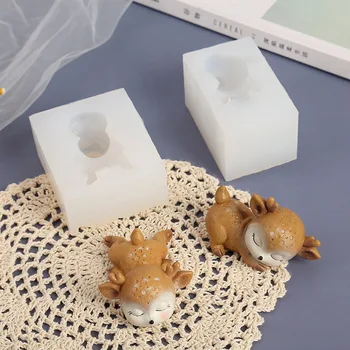 

New 3D Sleeping Deer Silicone Mold DIY Soap Candle Gypsum Resin Mold Deer Chocolate Fondant Ice Cake Decoration Mold Baking Tool