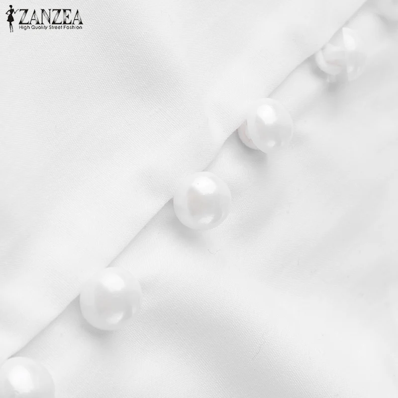 ZANZEA, женские хлопковые льняные топы, блузки, для офиса, для девушек, для работы, белая рубашка, модные, Необычные пуговицы, длинные топы, туника, Blusas 7