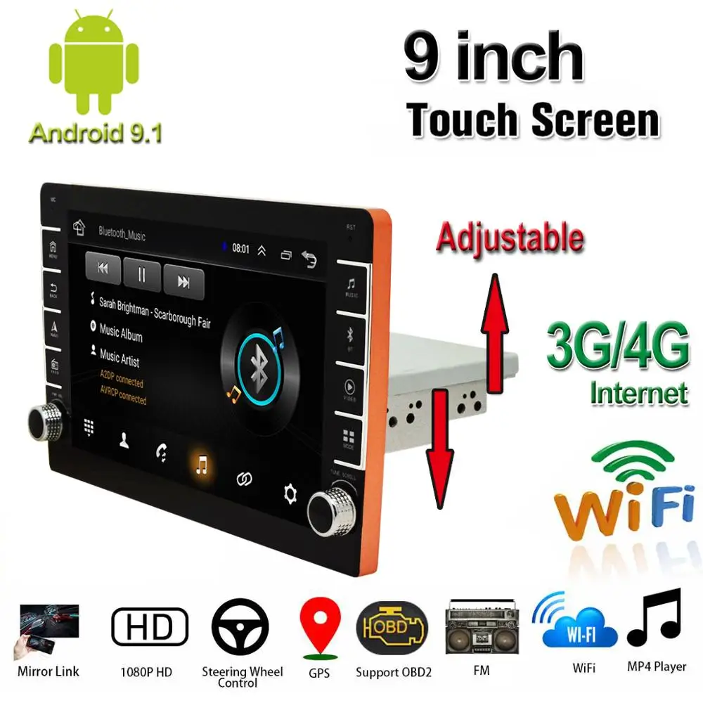 Автомагнитола с сенсорным экраном 9 дюймов 1DIN Android 1 1080P регулируемой ручкой