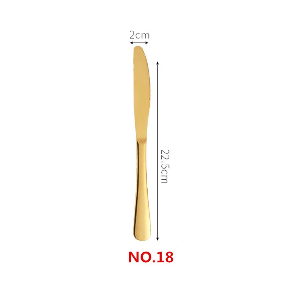 NO.18 Dinner Knife 1/5 комплектов, Нержавеющая сталь набор золотых столовых приборов Зеркало Посуда Золотой столовый Услуги совки Ножи вилка Кухня аксессуары - Цвет: NO.18 Dinner Knife