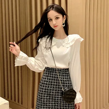 

2019 Fashion New Autumn Women Long Sleeve White Thirt Casual Sweet Blouse chemise Top