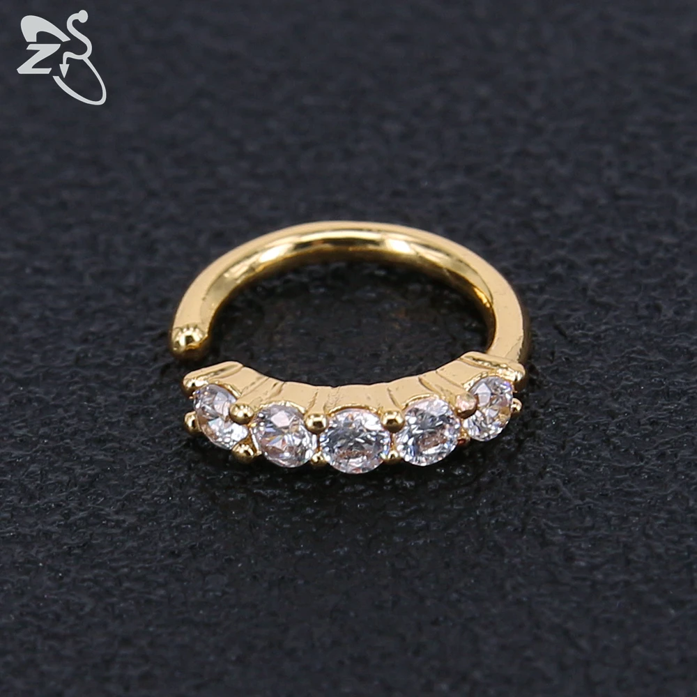 Style 2 Gold ZS 8 мм c-образные кольца в нос 16 г CZ Кристалл перегородка кольцо унисекс Спиральные серьги трагус пирсинг губы кольца пирсинг ювелирные изделия - Окраска металла: Style 2 Gold