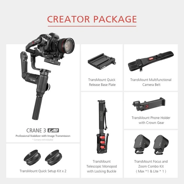 ZHIYUN официальный кран 3 лабораторный 3-осевой ручной карданный беспроводной 1080P FHD камера передачи изображения стабилизатор VS Crane 2 - Цвет: Creator Package