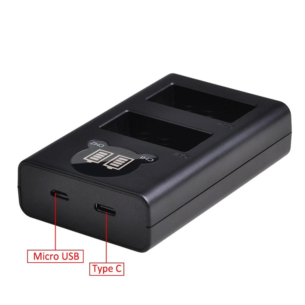 camera battery DMW BLC12 DMW-BLC12E Battery + Dual Charger with Type-C Port for Panasonic Lumix FZ1000 FZ200 FZ300 DMC-G7 G5 G6 G80 G7 led light photo