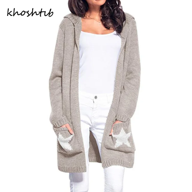 

Khoshtib Women's Sweater Autumn Winter New Loose Large Size Hooded Cardigan Sweater Solid Color Casual Big Pocket Top