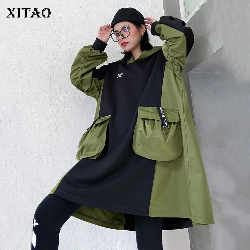 XITAO толстовки с капюшоном контрастного цвета Женская толстовка карманом размера