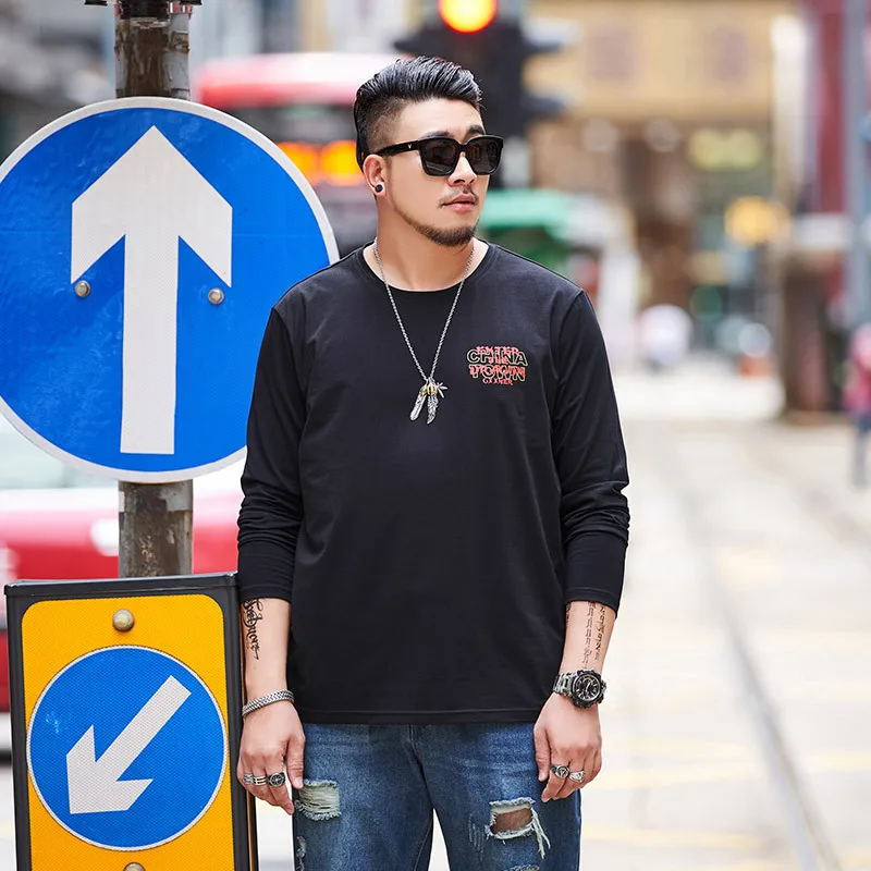 GXXH Large Size Men's Wear Fashion Autumn Fat Guy Long-sleeved Chinatown Chinese Dragon Printed Big Size T-shirt Male Oversized