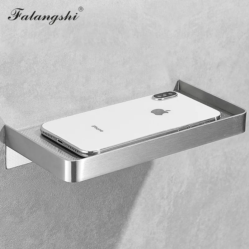 Falangshi Bathroom Shelf Phone Storage Rack Shelves Stainless Steel Wall Mount Shower Basket Holder Phone Holder WB8015 4