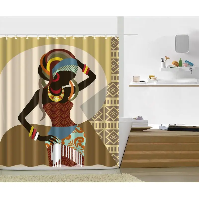 Black Girl African American Shower Curtain Waterproof Bathroom Curtain Polyester Bath Curtain Washable Home Bath Decor Curtains - Цвет: 2