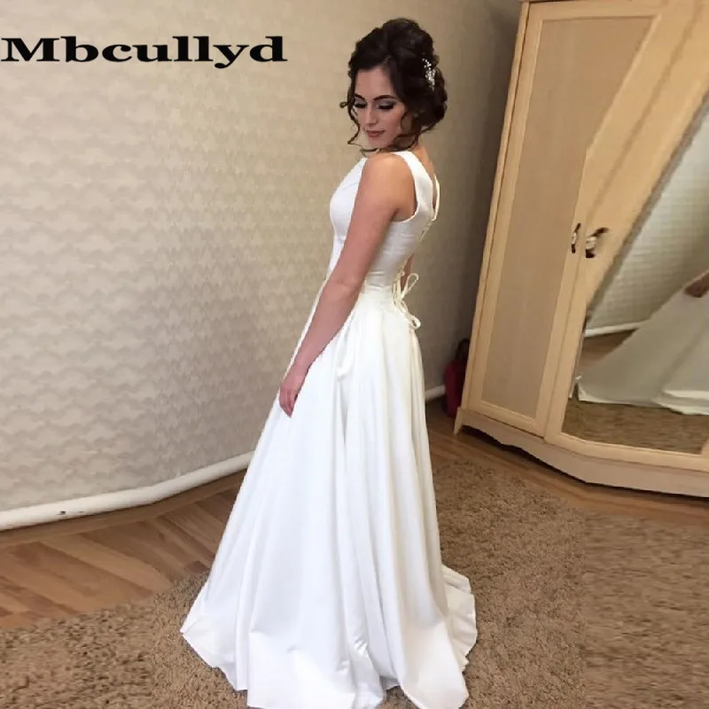 Винтажное свадебное платье Mbcullyd с глубоким вырезом длинное 2020 официальное