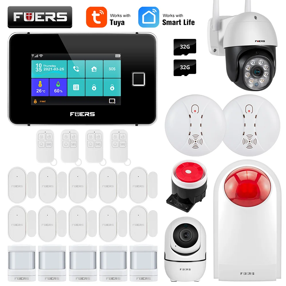 ring keypad motion sensor FUERS Tuya WiFi GSM Smart Home Security Alarm System Kit Wireless 433MHz Control Siren IP Camera IPR Motion Door Window Smoke alarm lamp Alarms & Sensors