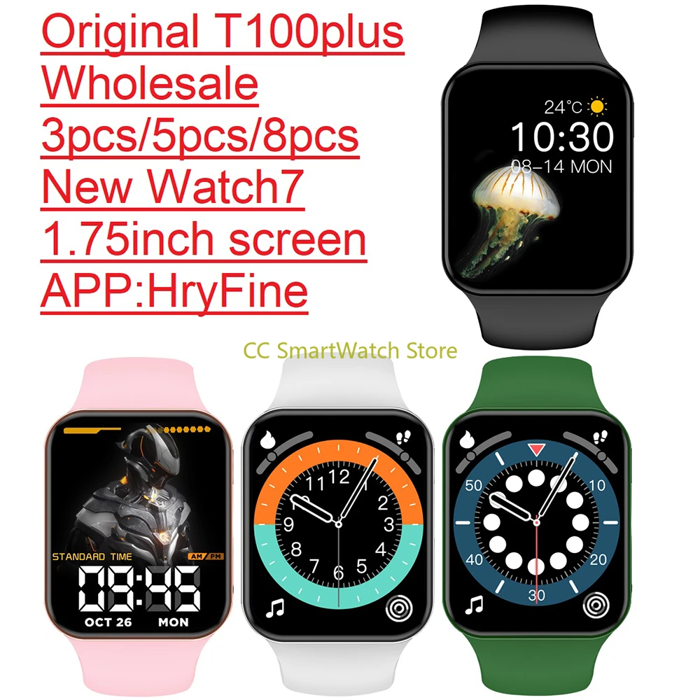 Original T100 plus Watch 7 Smart Watch T100plus SmartWatch Wholesale Bluetooth music RemotePhoto Dialing Message Reminder Sports