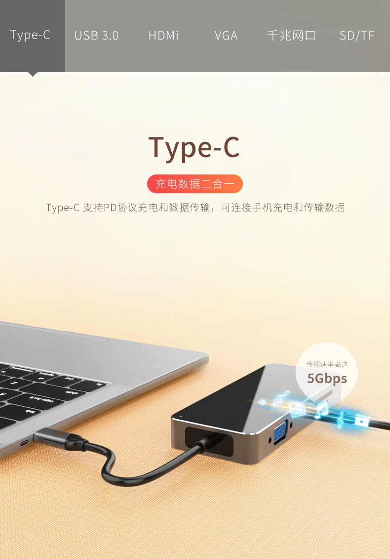 Преимущества: док-станция type-C HDMI+ SD+ TF+ type-C+ Usb3. 0+ VGA гигабитный Кабель сетевой карты Seperater
