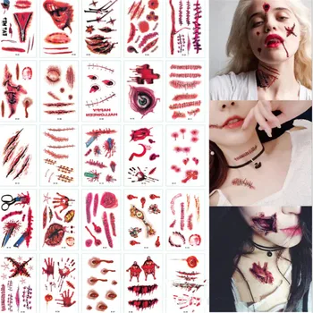 

30pcs/Set Halloween Tattoo Stickers Simulation Horror Bleeding Suture Scars Funny Stickers Halloween Decoration Party Supplies-S