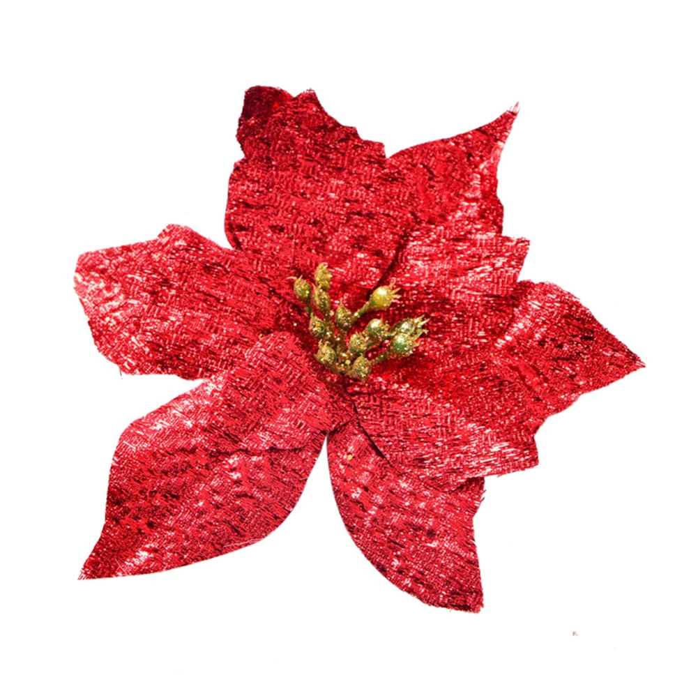 Большие искусственные цветы для рождественского декора, блестящие Искусственные цветы Poinsettia, сделай сам, украшение для дома, Рождества, Нового года, цветок для свадьбы - Цвет: red 15cm