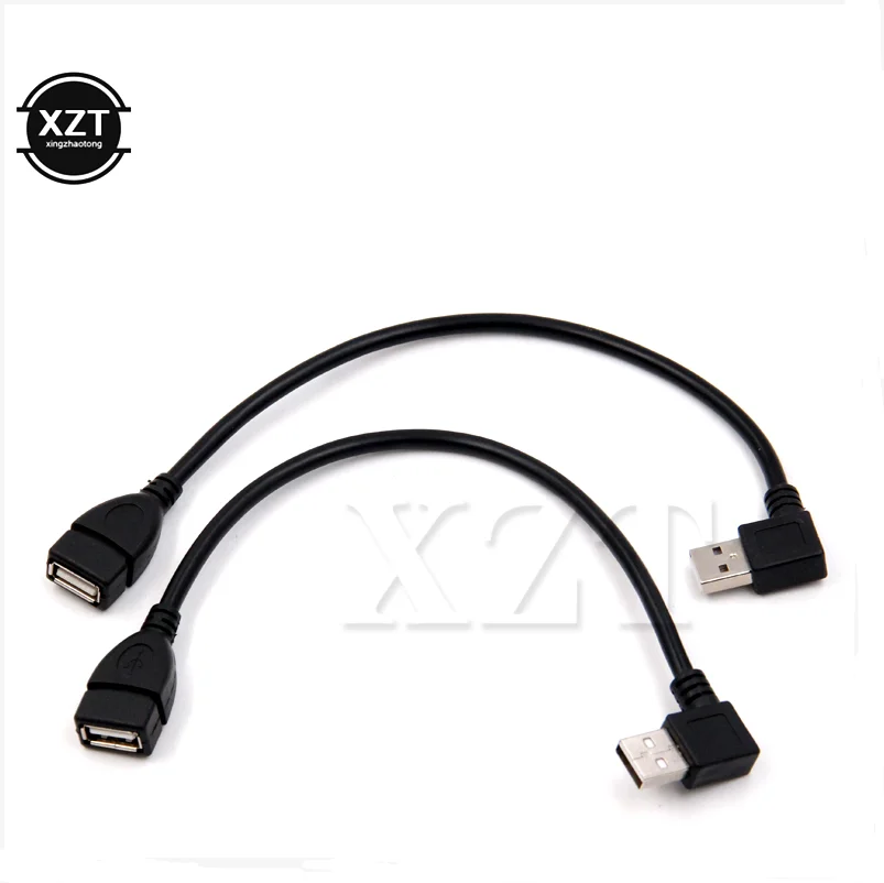 Черный 2 шт 20 см левый/правый угловой 90 градусов USB 2,0 Тип A мужской и женский usbкабель удлинитель