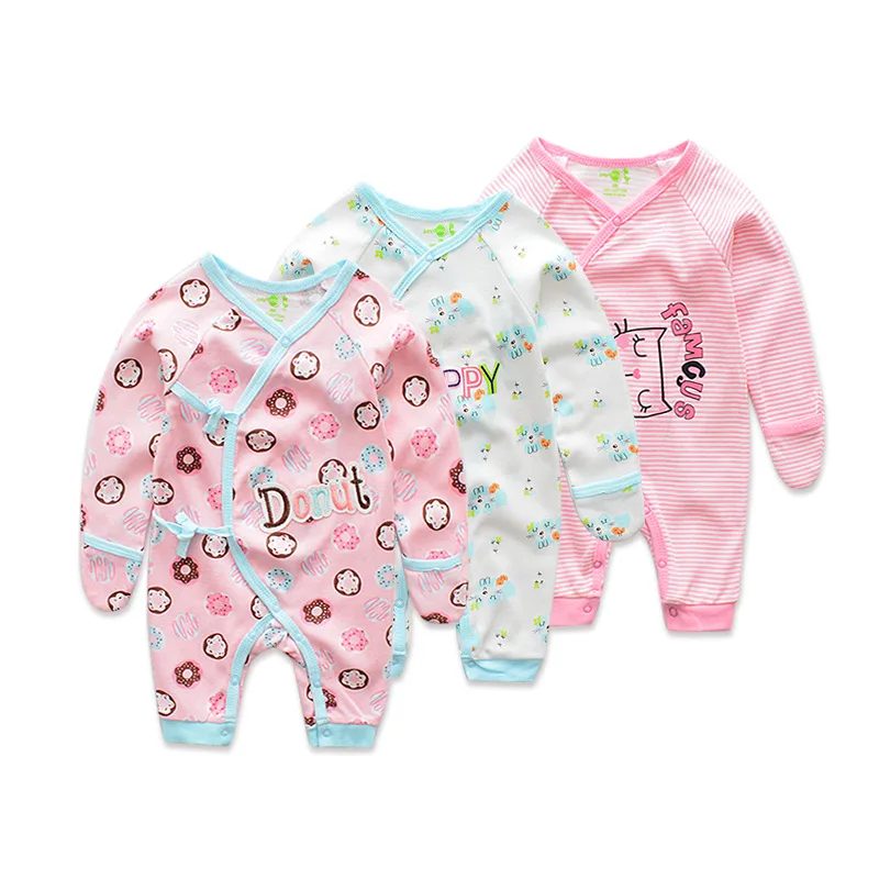 

2019 Spring Baby Clothes with a Button Infants Small Make up Shirt Cotton Knitted Faux Catch Sleeve Baby Jump Suit