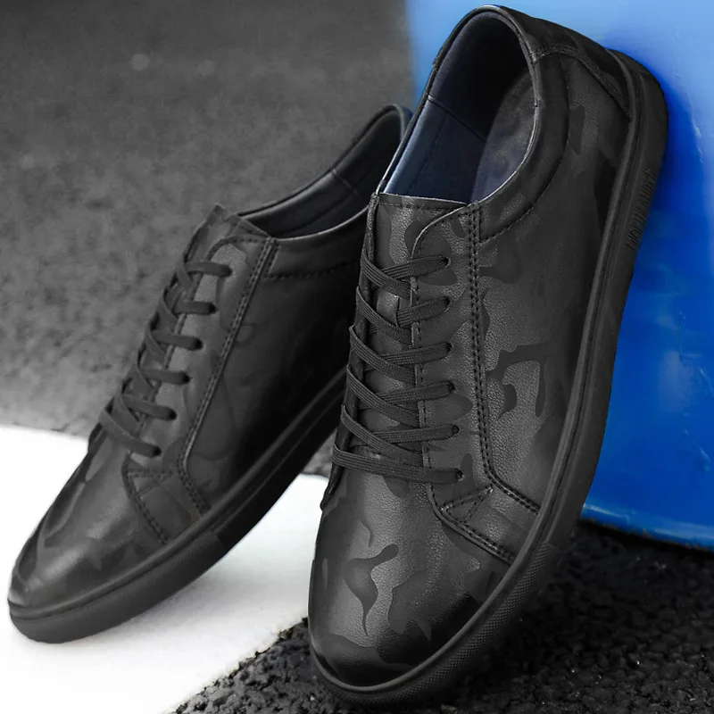 

2019 MEN'S SHOES Spring Korean-style Sneakers Men's Genuine Leather Versatile MEN'S Casual Shoes New Style Trend Printed Black L