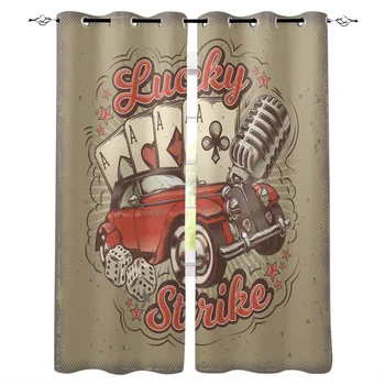 

Car Poker Mic Retro Window Curtains Cartoon Living Room Kitchen Curtains for Bedroom Left and Right Biparting Open Curtains