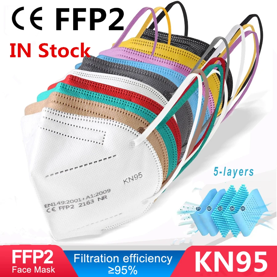 Máscara respiradora FFP2 KN95 de 5 capas para adultos, mascarilla facial FFP3 con filtro, a prueba de polvo, reutilizable, FFP2